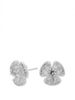 Image of Simply Silver Sterling Silver 925 Cubic Zirconia Baguette Stone Flower Stud Earrings