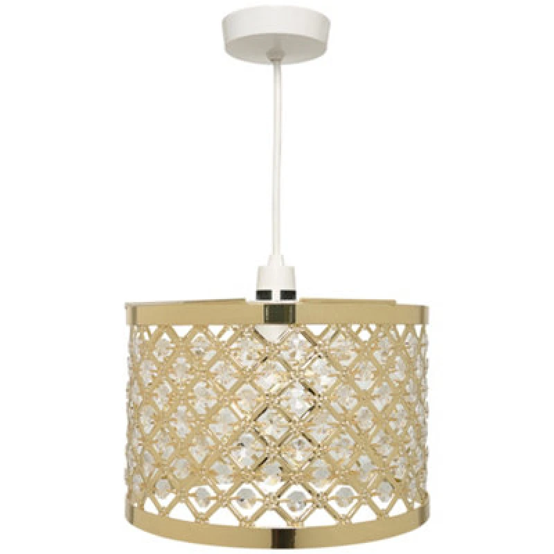 Image of K Living Horsham Gold Shiny Metal And Acrylic Beads Non Electrical Easy Fit Pendant Shade