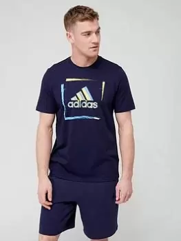 Image of adidas Sportswear Two-Tone Stencil Short Sleeve Graphic T-Shirt - Navy, Size S, Men