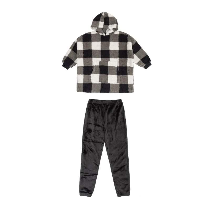 Image of Firetrap Boys Check Borg Hoodie and Pant Set - Black 6 - 7 Years