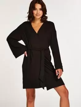 Image of Hunkemoller Kimono Rib Robe, Black, Size M/L, Women