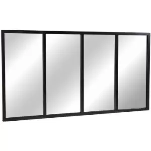 Image of Charles Bentley - XL Industrial Wrought Iron Rectangular Mirror Black 140x75cm - Clear