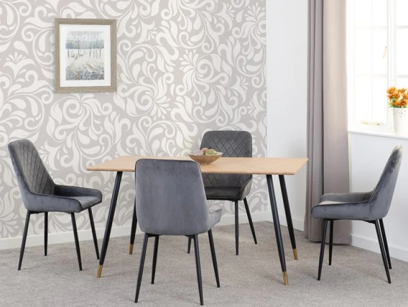 Image of Seconique Hamilton 140cm Dining Table with 4 Avery Grey Velvet Dining Chairs