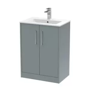 Image of Hudson Reed Juno 600mm Floor Standing 2 Door Vanity & Minimalist Basin - Coastal Grey