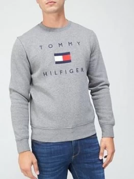 Image of Tommy Hilfiger Tommy Flag Hilfiger Sweatshirt - Grey, Size S, Men