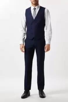 Image of Mens Slim Fit Plain Blue Wool Suit Waistcoat