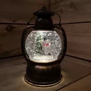 Image of 20cm Premier Christmas Water Spinner Antique Effect Hurricane Lantern with Snowman Scene Battery Operated