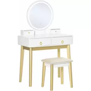 Image of Dressing Table Set With LED Mirror, Stool & 4 Drawers Makeup Desk White - Homcom