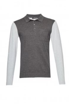 Image of Mens French Connection Portrait Hybrid Long Sleeved Polo Top Mid Grey Marl