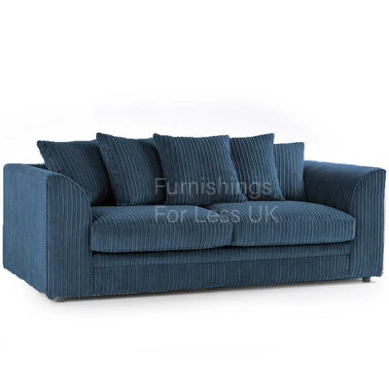 Image of Furnishings For Less UK Luxor Jumbo Cord Blue Fabric 3 Seater Sofa