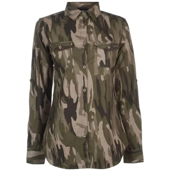 Image of Golddigga Long Sleeve AOP Shirt Ladies - Khaki Camo