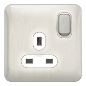 Image of Schneider LSD 1G 13A Double Pole Switched Socket White Insert Stainless Steel - GGBL3010DWSS