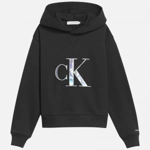 Image of Calvin Klein Jeans Girl's Monogram Applique Hoodie - Black - 16 Years