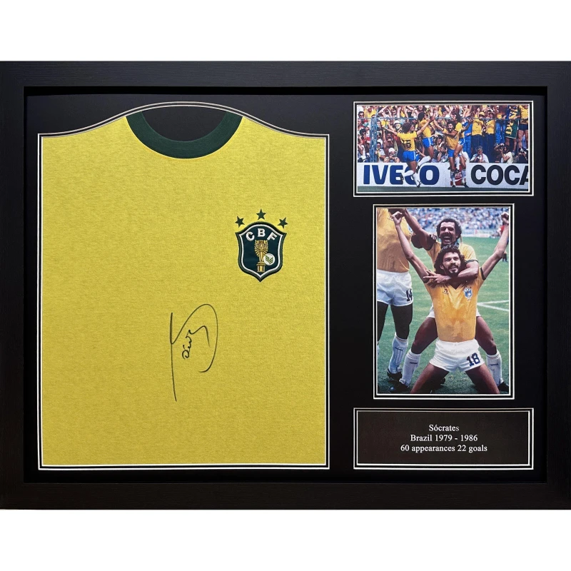 Image of AllStarSignings Ltd Socrates signed Brazil shirt Yellow unisex One Size