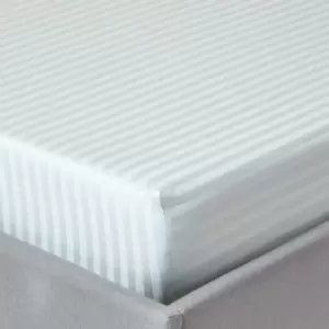 Image of Blue Egyptian Cotton Satin Stripe Fitted Sheet 330 Thread Count, Small Double - Blue - Blue - Homescapes