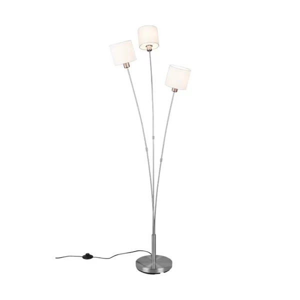 Image of Tommy Modern 3 Light Multi Arm Floor Lamp Nickel Matt with Footswitch