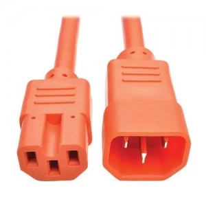 Image of Tripp Lite Heavy-Duty Computer Power Cord 15A 14 AWG (IEC-320-C14 to IEC-320-C15) Orange 0.61 m