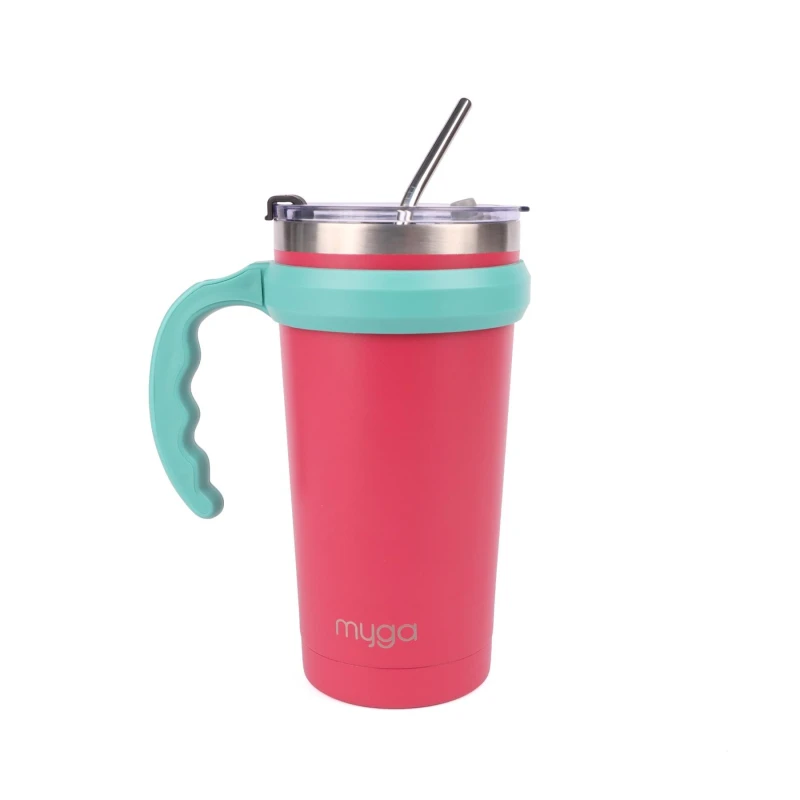 Image of Myga Insulated Cup with Straw, Flip Top Lid & Handle -590ml in Pink Pink Unisex