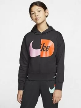 Image of Boys, Nike Sportswear Air Older Girls Overhead Hoodie - Black/White, Size L, 12-13 Years