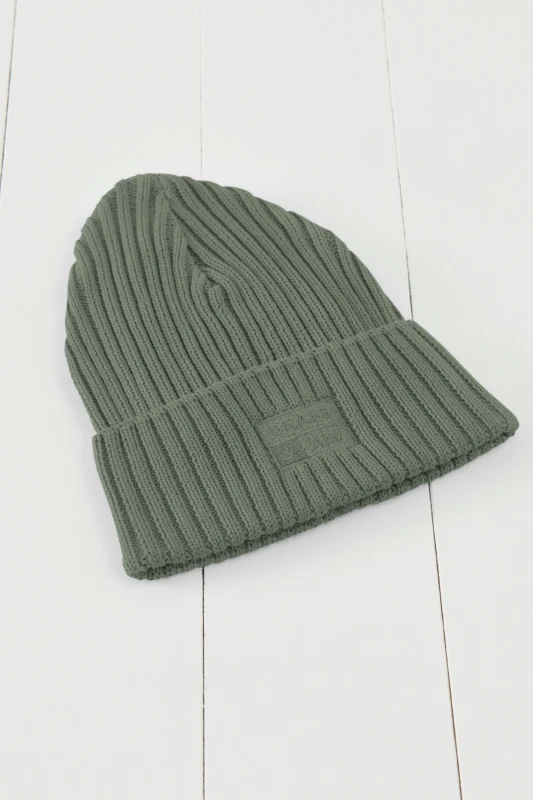 Image of Grass & Air Chunky Knit Beanie Hat in Khaki Size: 1-2 Years Khaki Unisex 1-2 Years