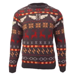 Image of Harry Potter Mens Icons Fair Isle Knitted Christmas Jumper (S) (Grey/Red/Yellow)