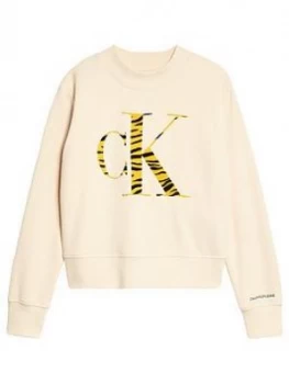 Image of Calvin Klein Jeans Girls Animal Ck Flock Sweat - Cream
