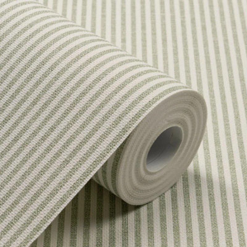 Image of Grandeco Pinstripe Nursery Textured Wallpaper Green