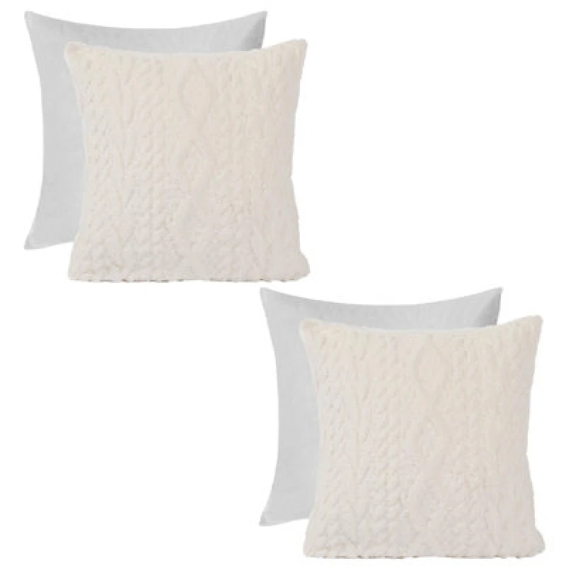 Image of OHS OHS 2 x Cable Knit Cushion Covers Soft Sherpa Filled Cases 18" x 18" in Cream Size: 45cm x 45cm Cream 45cm x 45cm Unisex 5027434207886