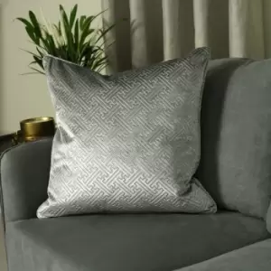 Image of Paoletti - Florence Embossed Luxe Velvet Piped Cushion Cover, Silver, 55 x 55 Cm