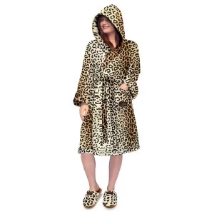 Image of DC Comics Wonder Woman 1984 Cheetah Print Ladies Hooded Dressing Gown Robe Gold