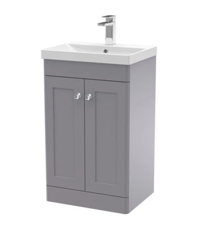 Image of nuie 500mm Floor Standing 2 Door Vanity & Basin 3 - Satin Grey CLC223E