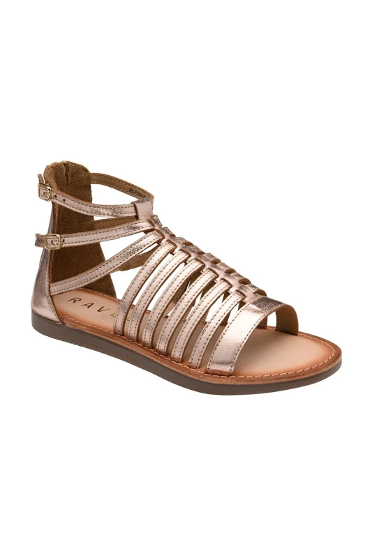 Image of Ravel Womens Rose Gold Leather 'Etton' Flat Strappy Sandals Size: 3 Rose Gold Female 3