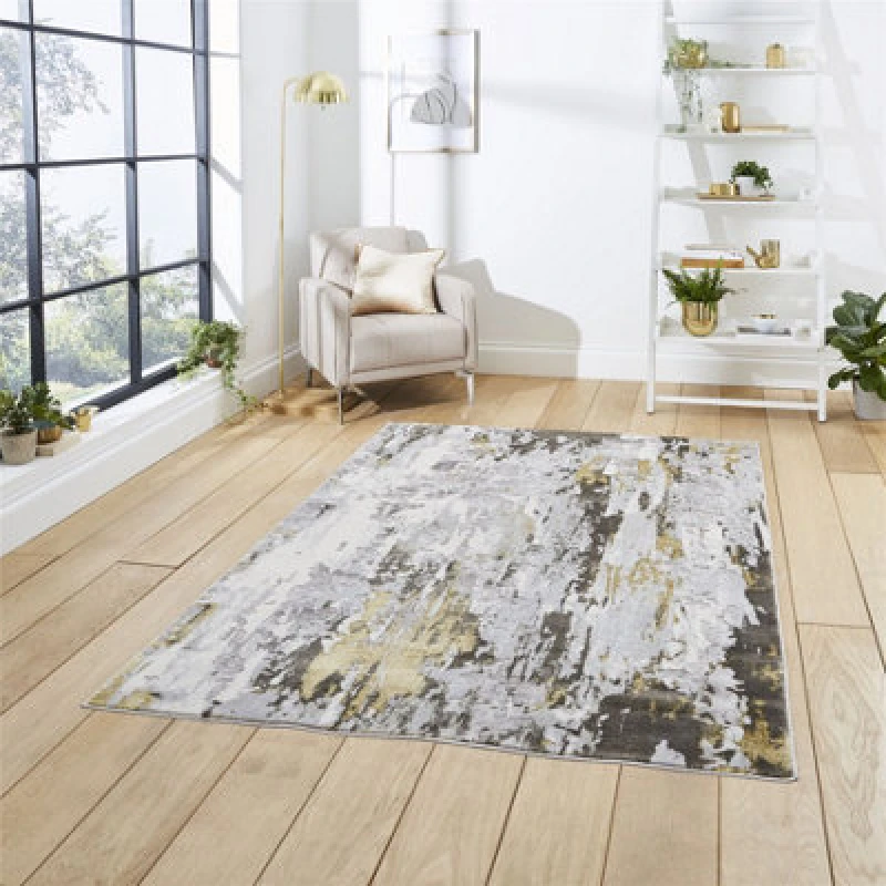 Image of Think Rugs Apollo Grey/Gold Rectangle 120 x 170cm Polypropylene Modern Abstract GR580, Grey APGR580GRGL1217
