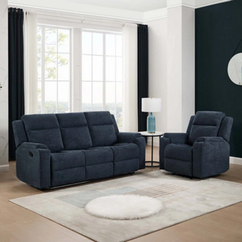 Image of More4Homes Orka 1+3 Seater Fabric Manual Recliner Sofa Set Blue
