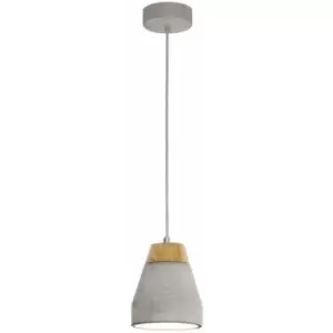 Image of Pendant Ceiling Light Long Flex Shade Brown Wood Grey Concrete Bulb E27 1x60W