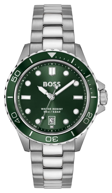 Image of BOSS 1514294 TROPER SPORT (42mm) Dark Green Dial / Stainless Watch
