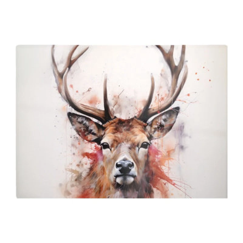 Image of Warren Reed Designer Watercolour Splashart Stag Face Glass Chopping Board