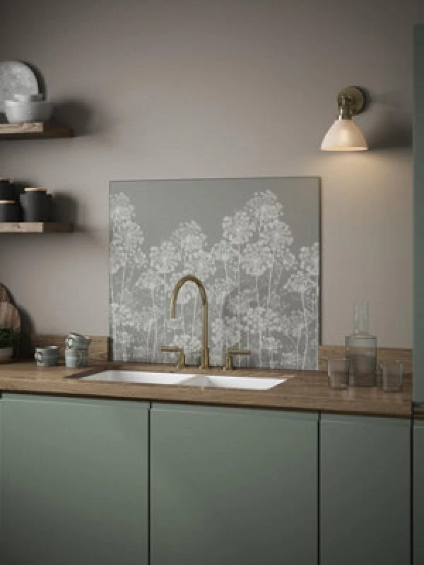 Image of Clarissa Hulse Self Adhesive Kitchen Splashback Dill Silver Toughened Glass (W) 900 X (L) 750mm