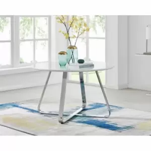 Image of Furniture Box Santorini Large White High Gloss And Chrome Metal Contemporary Round 4 Seater Dining Table