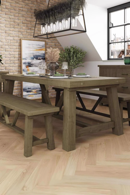 Image of FWStyle 2M Fixed Top Dining Table Natural Reclaimed Pine Brown