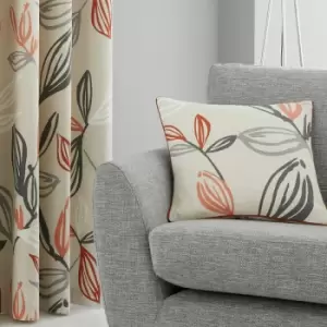 Image of Fusion Ensley Botanical Print 100% Cotton Piped Edge Filled Cushion, Terracotta, 43 x 43 Cm