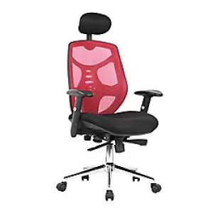 Image of Nautilus Designs Ltd. High Back Mesh Synchronous Executive Armchair with Adjustable Headrest and Chrome Base Red