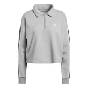 Image of adidas Essentials Pinstripe Block Fleece Rugby Sweatshirt - Grey