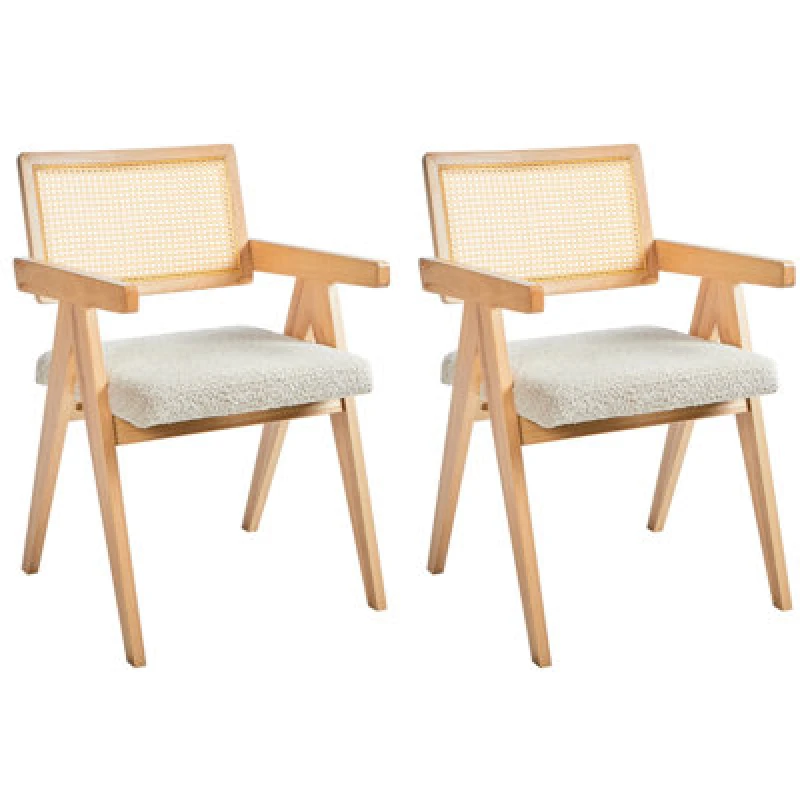 Image of Beliani Set Of 2 Dining Chairs Ava Wood Light Brown/ Beige