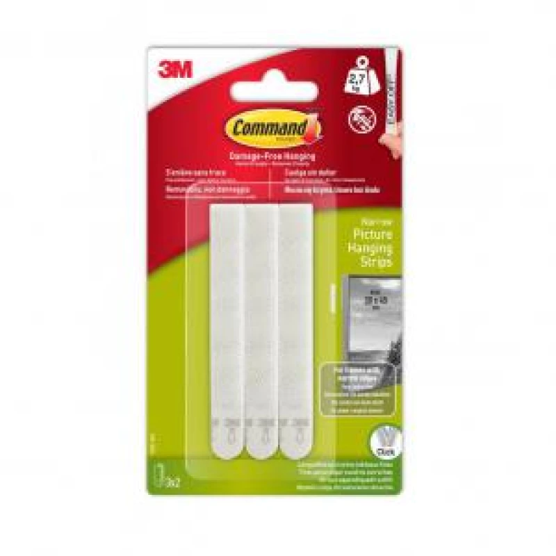Image of Command 3M Command Narrow Picture Hanging Strips White (Pack 3) - 7100206626 7100206626