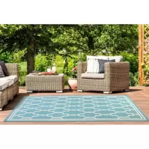 Image of Terrace Spanish Tile Flatweave Outdoor Indoor Teal Rug in 80 x 150cm (2'6''x5'0'')