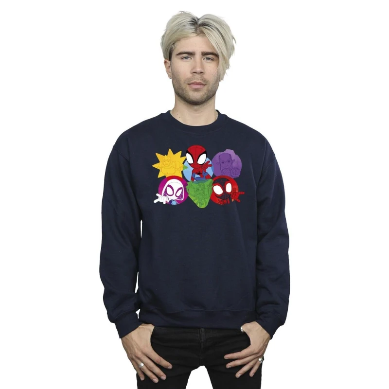 Image of Marvel Marvel Men Spidey And His Amazing Friends Faces Sweatshirt in Navy Size: Small Navy S Male 5063376192613