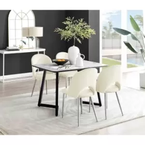 Image of Furniture Box Carson White Marble Effect Dining Table and 4 Cream Arlon Silver Leg Chairs