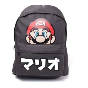 Image of Super Mario Bros. Japanese Text & Mario Print Backpack - Dark Grey