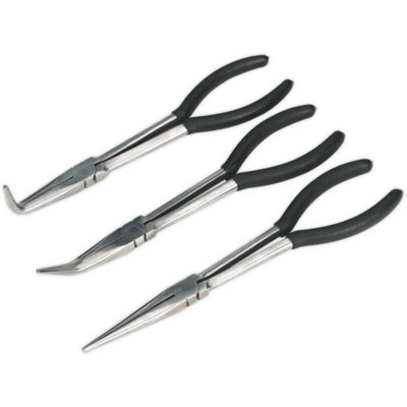 Image of Loops 3 Piece 275mm Needle Nose Pliers - Drop Forged Steel - Straight & Angled Nose Metallics
